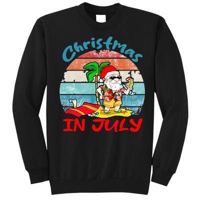 Merry Christmas In July Santa Beach Party Summer Vacation Tall Sweatshirt