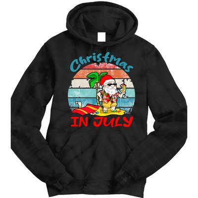 Merry Christmas In July Santa Beach Party Summer Vacation Tie Dye Hoodie