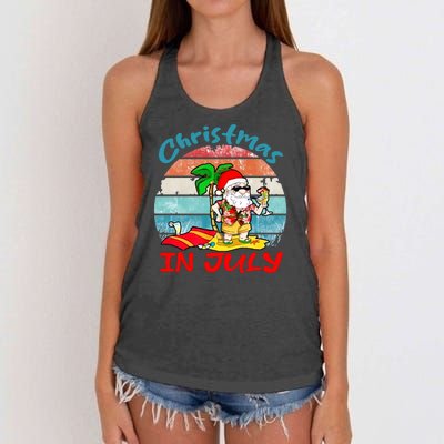 Merry Christmas In July Santa Beach Party Summer Vacation Women's Knotted Racerback Tank