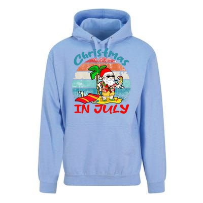 Merry Christmas In July Santa Beach Party Summer Vacation Unisex Surf Hoodie