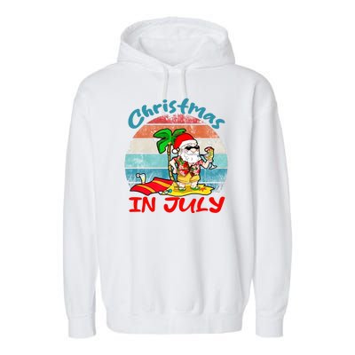 Merry Christmas In July Santa Beach Party Summer Vacation Garment-Dyed Fleece Hoodie