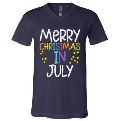 Merry Christmas In July Stars Summer Xmas V-Neck T-Shirt