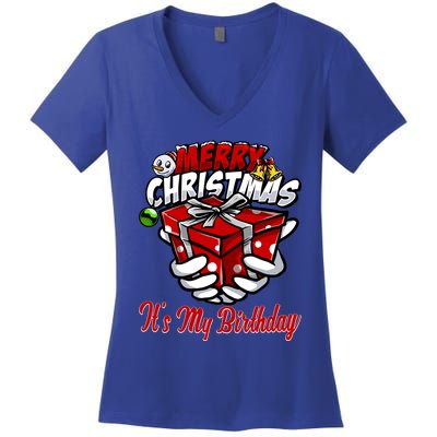 Merry Christmas ItS My Birthday Funny Christmas Gift Funny Gift Women's V-Neck T-Shirt