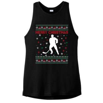 Merry Christmas Ice Hockey Ugly Xmas Snowflakes Tree Funny Gift Ladies PosiCharge Tri-Blend Wicking Tank