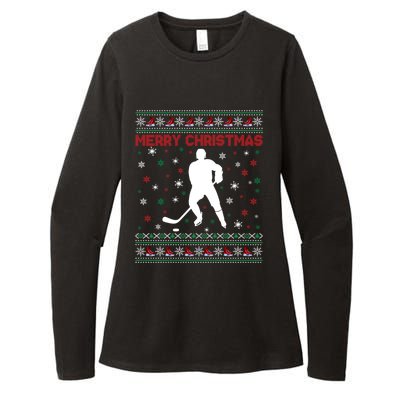 Merry Christmas Ice Hockey Ugly Xmas Snowflakes Tree Funny Gift Womens CVC Long Sleeve Shirt