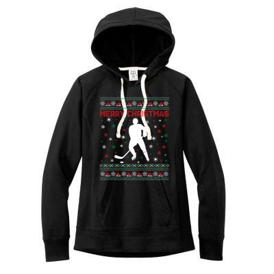 Merry Christmas Ice Hockey Ugly Xmas Snowflakes Tree Funny Gift Women's Fleece Hoodie