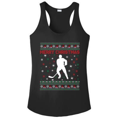 Merry Christmas Ice Hockey Ugly Xmas Snowflakes Tree Funny Gift Ladies PosiCharge Competitor Racerback Tank