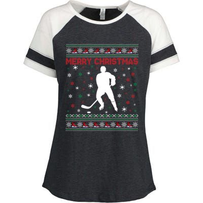 Merry Christmas Ice Hockey Ugly Xmas Snowflakes Tree Funny Gift Enza Ladies Jersey Colorblock Tee