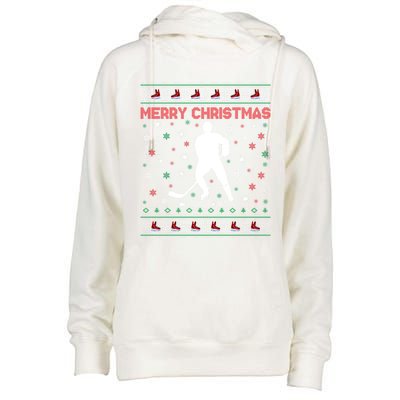 Merry Christmas Ice Hockey Ugly Xmas Snowflakes Tree Funny Gift Womens Funnel Neck Pullover Hood