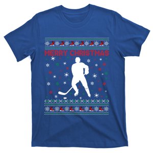 Merry Christmas Ice Hockey Ugly Xmas Snowflakes Tree Funny Gift T-Shirt