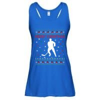 Merry Christmas Ice Hockey Ugly Xmas Snowflakes Tree Funny Gift Ladies Essential Flowy Tank