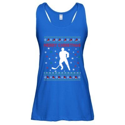 Merry Christmas Ice Hockey Ugly Xmas Snowflakes Tree Funny Gift Ladies Essential Flowy Tank