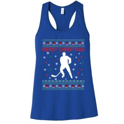 Merry Christmas Ice Hockey Ugly Xmas Snowflakes Tree Funny Gift Women's Racerback Tank