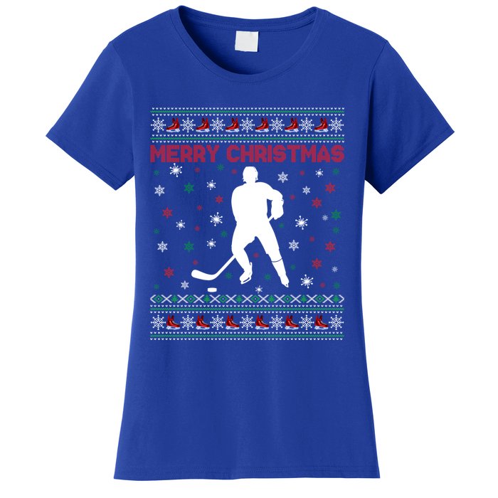 Merry Christmas Ice Hockey Ugly Xmas Snowflakes Tree Funny Gift Women's T-Shirt