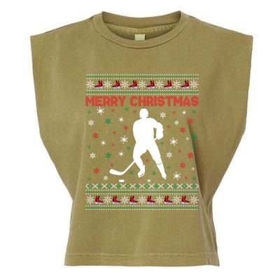 Merry Christmas Ice Hockey Ugly Xmas Snowflakes Tree Funny Gift Garment-Dyed Women's Muscle Tee