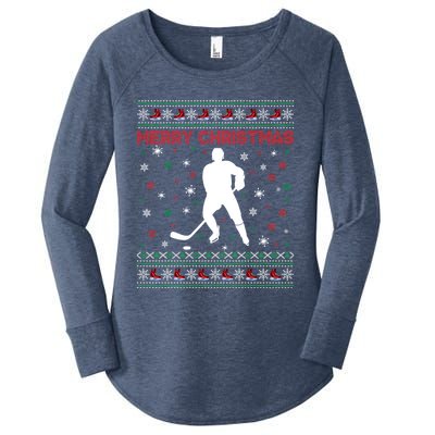 Merry Christmas Ice Hockey Ugly Xmas Snowflakes Tree Funny Gift Women's Perfect Tri Tunic Long Sleeve Shirt