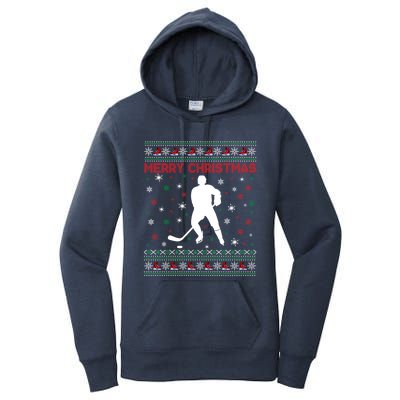 Merry Christmas Ice Hockey Ugly Xmas Snowflakes Tree Funny Gift Women's Pullover Hoodie