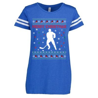 Merry Christmas Ice Hockey Ugly Xmas Snowflakes Tree Funny Gift Enza Ladies Jersey Football T-Shirt