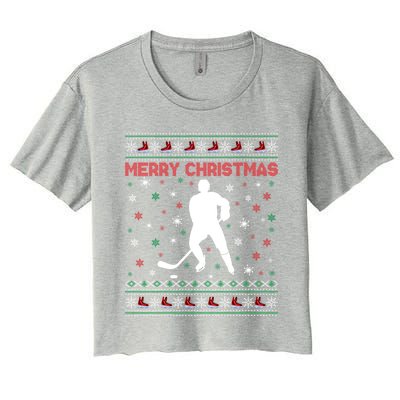 Merry Christmas Ice Hockey Ugly Xmas Snowflakes Tree Funny Gift Women's Crop Top Tee