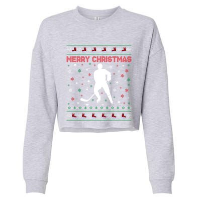 Merry Christmas Ice Hockey Ugly Xmas Snowflakes Tree Funny Gift Cropped Pullover Crew