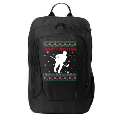 Merry Christmas Ice Hockey Ugly Xmas Snowflakes Tree Funny Gift City Backpack