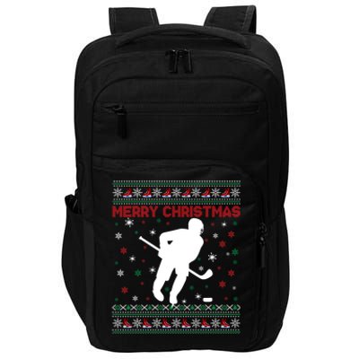 Merry Christmas Ice Hockey Ugly Xmas Snowflakes Tree Funny Gift Impact Tech Backpack