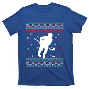 Merry Christmas Ice Hockey Ugly Xmas Snowflakes Tree Funny Gift T-Shirt