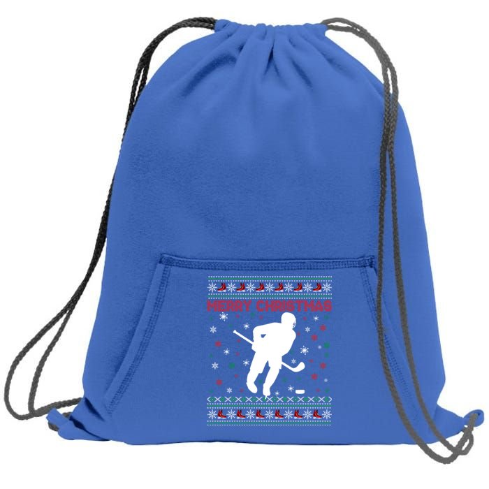 Merry Christmas Ice Hockey Ugly Xmas Snowflakes Tree Funny Gift Sweatshirt Cinch Pack Bag