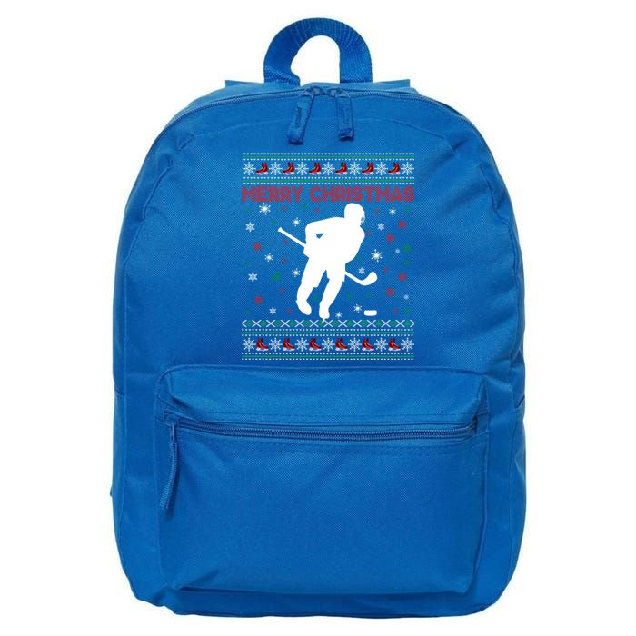 Merry Christmas Ice Hockey Ugly Xmas Snowflakes Tree Funny Gift 16 in Basic Backpack