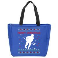 Merry Christmas Ice Hockey Ugly Xmas Snowflakes Tree Funny Gift Zip Tote Bag