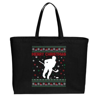 Merry Christmas Ice Hockey Ugly Xmas Snowflakes Tree Funny Gift Cotton Canvas Jumbo Tote