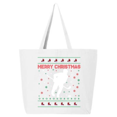 Merry Christmas Ice Hockey Ugly Xmas Snowflakes Tree Funny Gift 25L Jumbo Tote