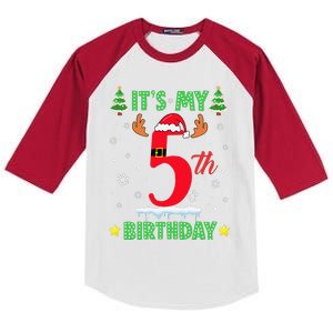 Merry Christmas ItS My 5th Birthday Xmas Women Kids Colorblock Raglan Jersey