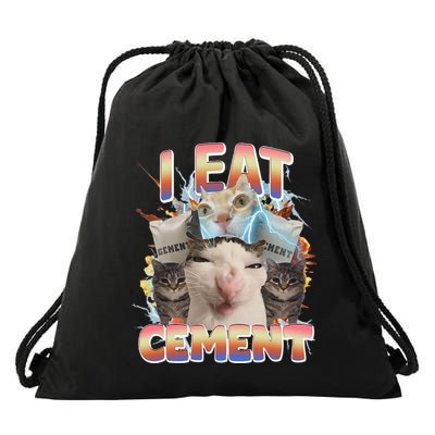 Meme Cat I Eat Cement Funny Weird Cat Drawstring Bag