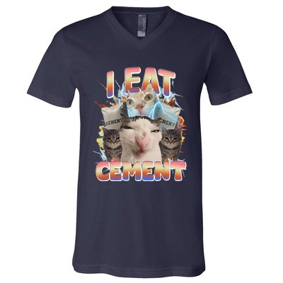 Meme Cat I Eat Cement Funny Weird Cat V-Neck T-Shirt