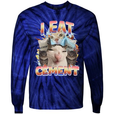 Meme Cat I Eat Cement Funny Weird Cat Tie-Dye Long Sleeve Shirt