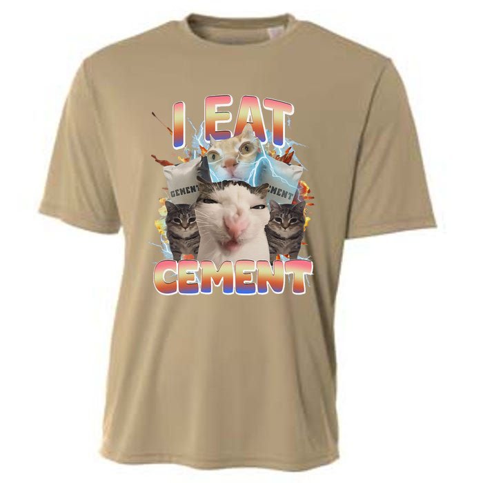 Meme Cat I Eat Cement Funny Weird Cat Cooling Performance Crew T-Shirt