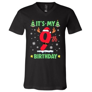 Merry Christmas ItS My 9th Birthday Xmas V-Neck T-Shirt