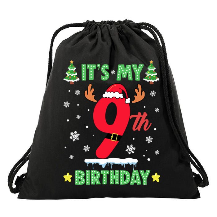 Merry Christmas ItS My 9th Birthday Xmas Drawstring Bag