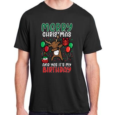 Merry Christmas Its My Birthday Reindeer Dab Xmas Bday Adult ChromaSoft Performance T-Shirt