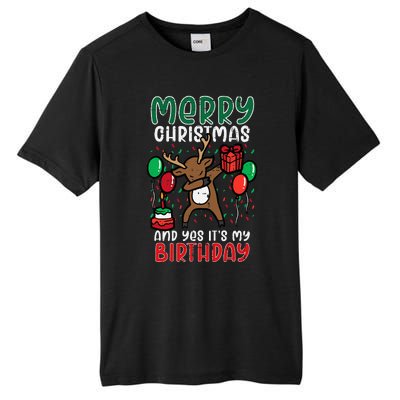 Merry Christmas Its My Birthday Reindeer Dab Xmas Bday Tall Fusion ChromaSoft Performance T-Shirt