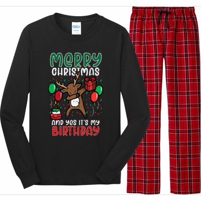 Merry Christmas Its My Birthday Reindeer Dab Xmas Bday Long Sleeve Pajama Set