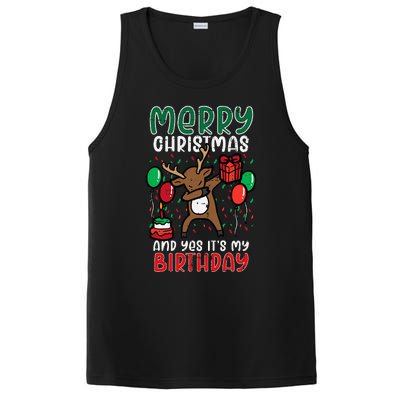 Merry Christmas Its My Birthday Reindeer Dab Xmas Bday PosiCharge Competitor Tank