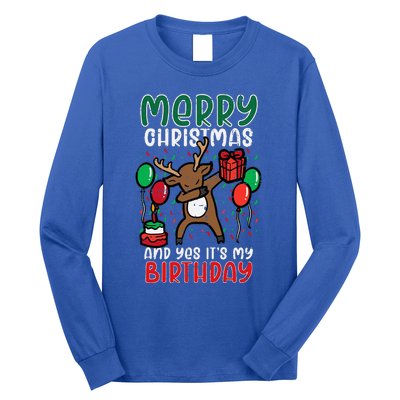 Merry Christmas Its My Birthday Reindeer Dab Xmas Bday Long Sleeve Shirt