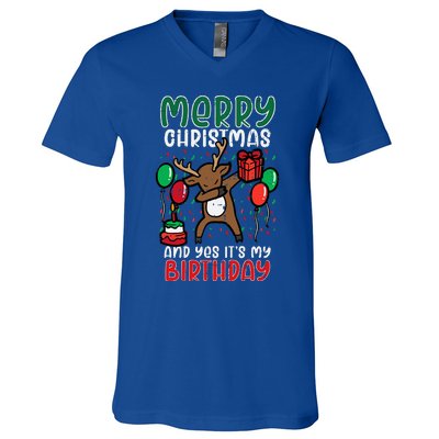 Merry Christmas Its My Birthday Reindeer Dab Xmas Bday V-Neck T-Shirt