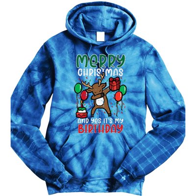 Merry Christmas Its My Birthday Reindeer Dab Xmas Bday Tie Dye Hoodie