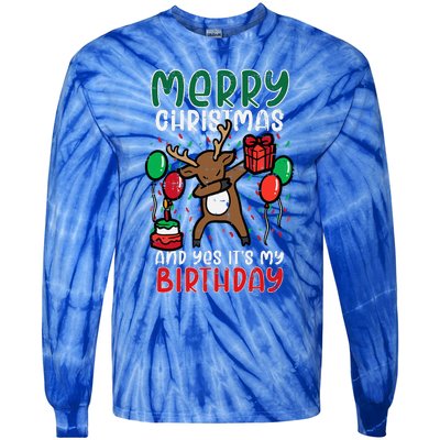 Merry Christmas Its My Birthday Reindeer Dab Xmas Bday Tie-Dye Long Sleeve Shirt