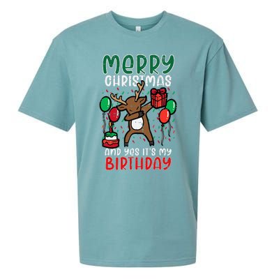 Merry Christmas Its My Birthday Reindeer Dab Xmas Bday Sueded Cloud Jersey T-Shirt