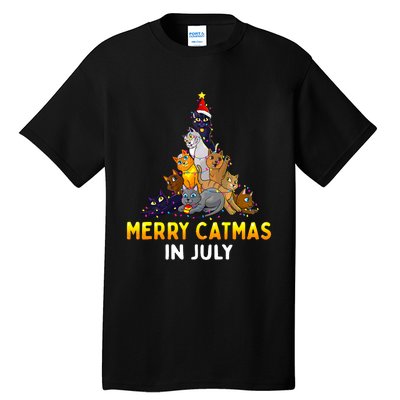 Merry Catmas In July Cute Cat Xmas Tree Tall T-Shirt