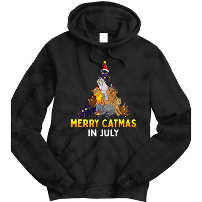 Merry Catmas In July Cute Cat Xmas Tree Tie Dye Hoodie